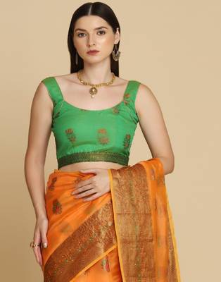 Orange Organza Silk With Stone Work Saree 4