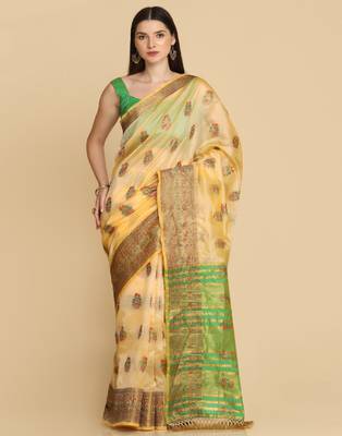 Cream Organza Silk With Stone Work Saree 1