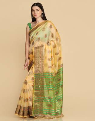 Cream Organza Silk With Stone Work Saree 2