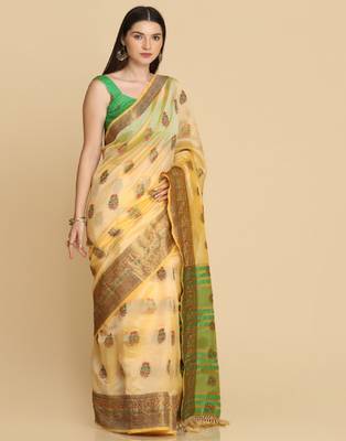 Cream Organza Silk With Stone Work Saree 3