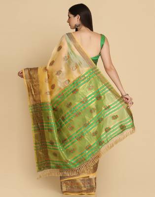 Cream Organza Silk With Stone Work Saree 5