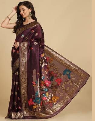 Wine Resham Woven Art Silk Sarees 3