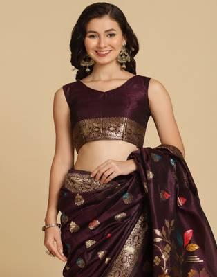 Wine Resham Woven Art Silk Sarees 4