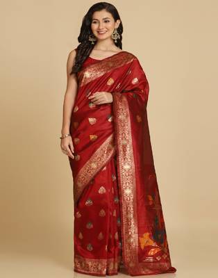 Maroon Resham Woven Art Silk Sarees 1