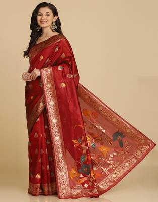Maroon Resham Woven Art Silk Sarees 2