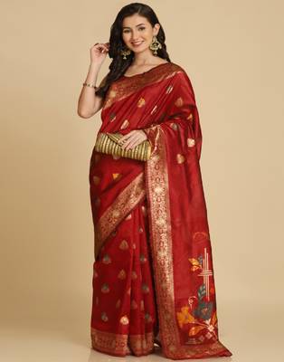 Maroon Resham Woven Art Silk Sarees 3