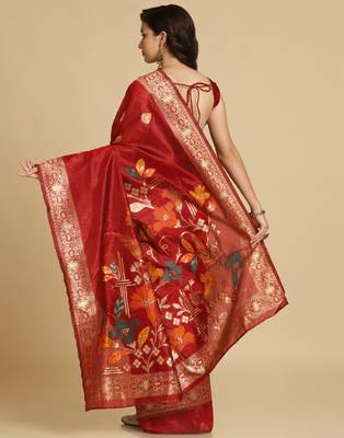 Maroon Resham Woven Art Silk Sarees 4