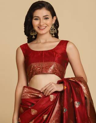 Maroon Resham Woven Art Silk Sarees 5