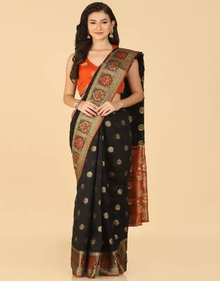 Black Resham Woven Art Silk Sarees 2