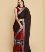 Dark Maroon Zari Work Party Wear Crepe Sarees