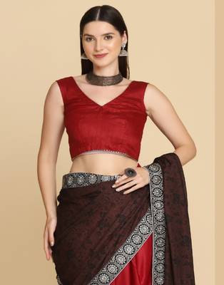 Dark Maroon Zari Work Party Wear Crepe Sarees 4