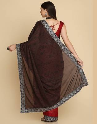 Dark Maroon Zari Work Party Wear Crepe Sarees 5