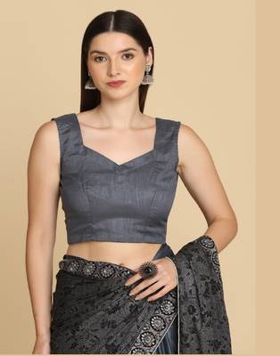 Dark Grey Zari Work Party Wear Crepe Sarees 4