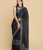 Royal Blue Zari Work Party Wear Crepe Sarees
