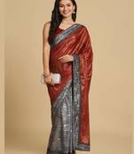Dark Red Zari Woven Party Wear Crepe Sarees