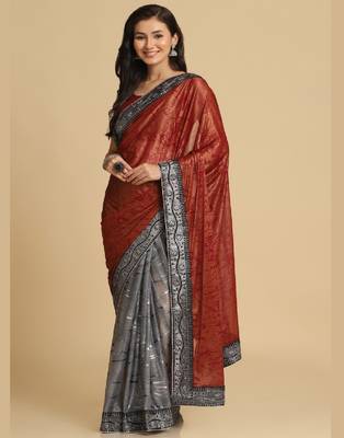 Dark Red Zari Woven Party Wear Crepe Sarees 2