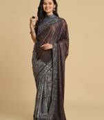 Dark Grey Zari Woven Party Wear Crepe Sarees