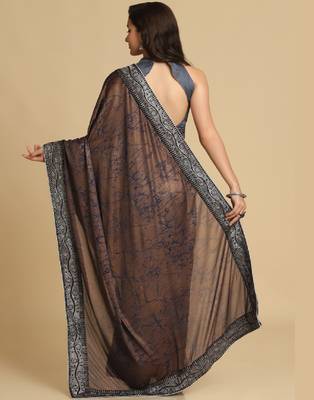 Dark Grey Zari Woven Party Wear Crepe Sarees 5
