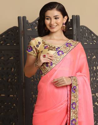 Baby Pink Resham Embroidery Organza Sarees 3