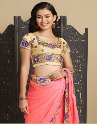 Baby Pink Resham Embroidery Organza Sarees 4
