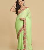 Lime Resham Embroidery Organza Sarees