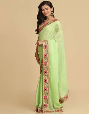 Lime Resham Embroidery Organza Sarees 2