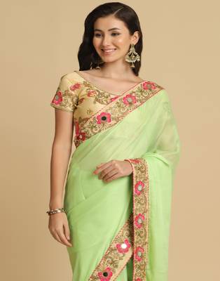 Lime Resham Embroidery Organza Sarees 4