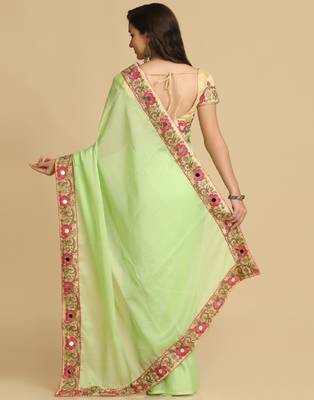 Lime Resham Embroidery Organza Sarees 5