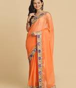 Light Orange Resham Embroidery Organza Sarees