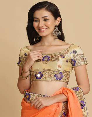 Light Orange Resham Embroidery Organza Sarees 5