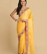 Light Yellow Resham Embroidery Organza Sarees