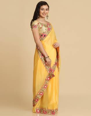 Light Yellow Resham Embroidery Organza Sarees 3