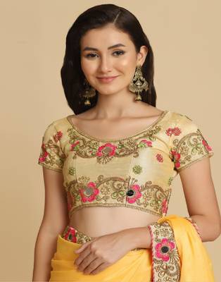 Light Yellow Resham Embroidery Organza Sarees 5