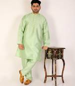 Green Printed Silk Kurta Churidar Pajama Set For Mens
