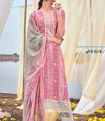 Girly Pink pure muga silk batik printed embroidered salwar suit