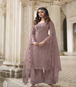 Purple Color Designer Fancy Net Fabric Salwar Suit In Net Fabric With Embroidery As Semi Stitched