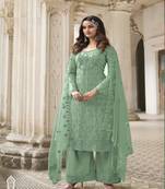 Pista Color Designer Fancy Net Fabric Salwar Suit In Net Fabric With Embroidery As Semi Stitched