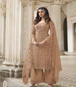 Light Orange Color Designer Fancy Net Fabric Salwar Suit In Net Fabric With Embroidery As Semi Stitched