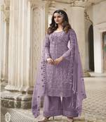 Purple Color Designer Fancy Net Fabric Salwar Suit In Net Fabric With Embroidery As Semi Stitched