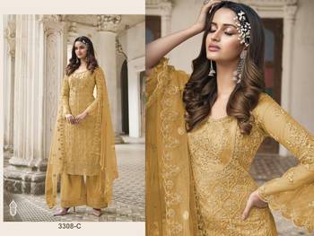 Yellow Color Designer Fancy Net Fabric Salwar Suit In Net Fabric With Embroidery As Semi Stitched 2