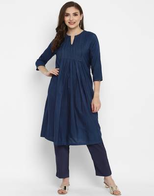 ROYAL BLUE pleated yoke with zari work cotton viscose 1
