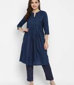 ROYAL BLUE pleated yoke with zari work cotton viscose
