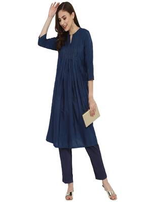 ROYAL BLUE pleated yoke with zari work cotton viscose 2