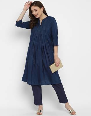ROYAL BLUE pleated yoke with zari work cotton viscose 3
