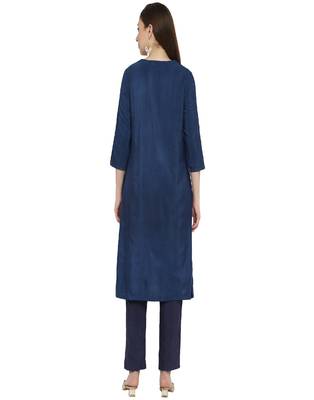 ROYAL BLUE pleated yoke with zari work cotton viscose 4