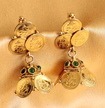 Divine Goldplated Green Ganesha Coin Earrings  1
