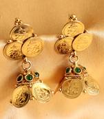 Divine Goldplated Green Ganesha Coin Earrings 