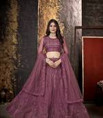Mauve embroidered net semi stitched lehenga