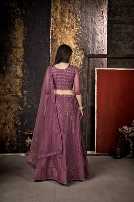 Mauve embroidered net semi stitched lehenga 4