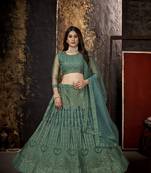 Green embroidered net semi stitched lehenga